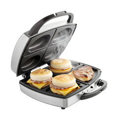 Electric sandwich maker with toasted bread on transparent background