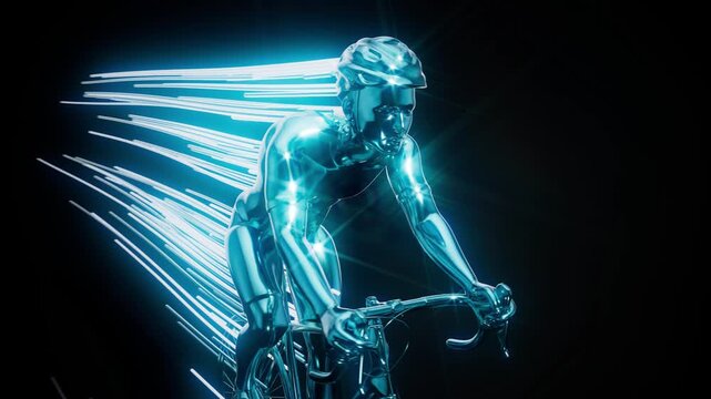 Conceptual 3D animation of a cyclist motion design with trails