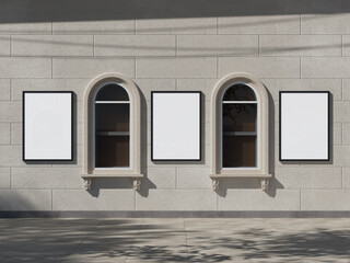 White Blank Frame Poster Mockup 3D Rendering on a Realistic Wall