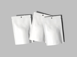 White Blank Snack Zip Pouch Mockup 3D Rendering Food Retail Packaging