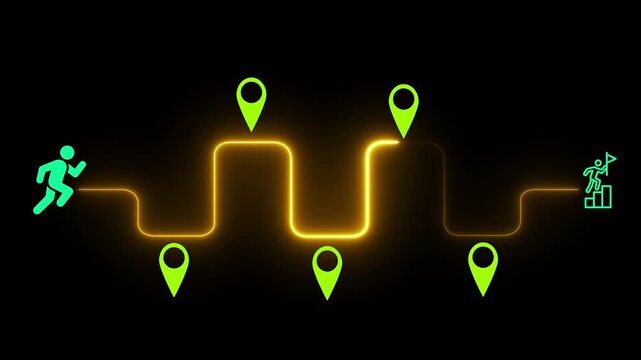 Business planning and development concept. Road map marked with milestones and a flag finish. Motion graphics of 2026 success roadmap idea on the transparent background. 4k video. 