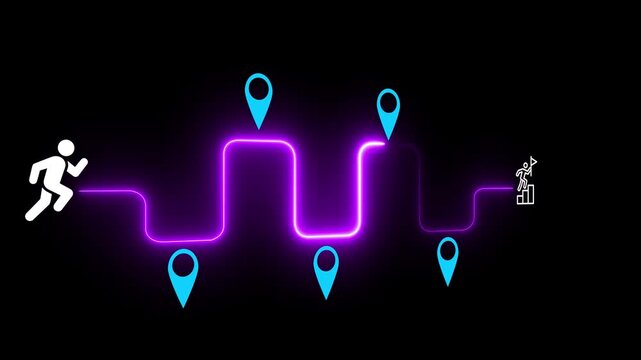 Business planning and development concept. Road map marked with milestones and a flag finish. Motion graphics of 2026 success roadmap idea on the transparent background. 4k video. 