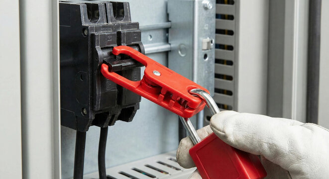 Safety lockout tagout device installed on circuit breaker