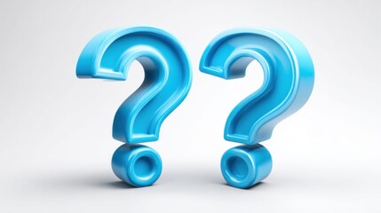 Two bright blue 3D question marks on a clean white background, symbolizing inquiry