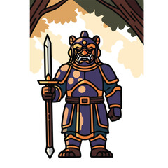 Obraz premium A cartoon warrior in armor holding a sword