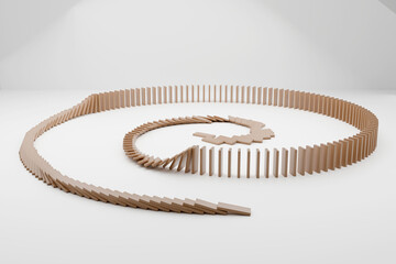 Domino Spiral Chain Reaction on White Background