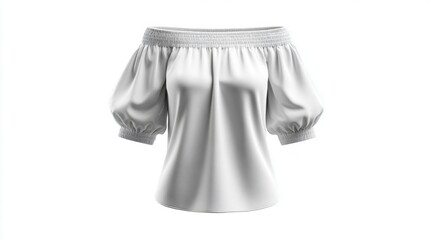 Elegant white off-the-shoulder blouse with puffed sleeves and smocked neckline