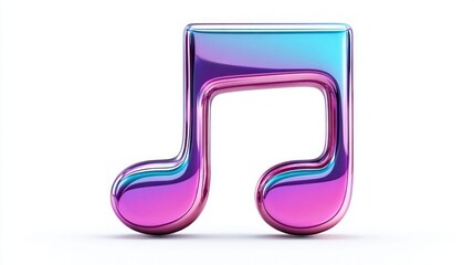 Shiny iridescent musical note symbol on a clean white background