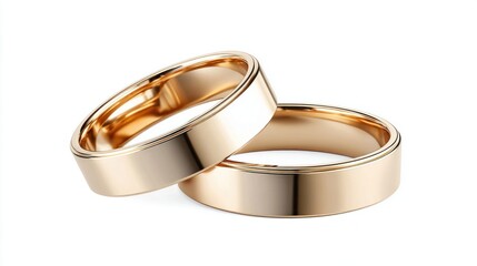 Two elegant gold wedding rings symbolizing love and commitment on a clean white background