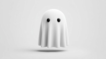 Cute cartoon ghost with big black eyes floating on a white background