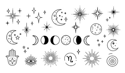 Doodle sparkle and celestial icon vector set © MdYeasin
