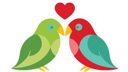 Fototapeta premium Parrot vector illustration of two colorful birds with heart on transparent background