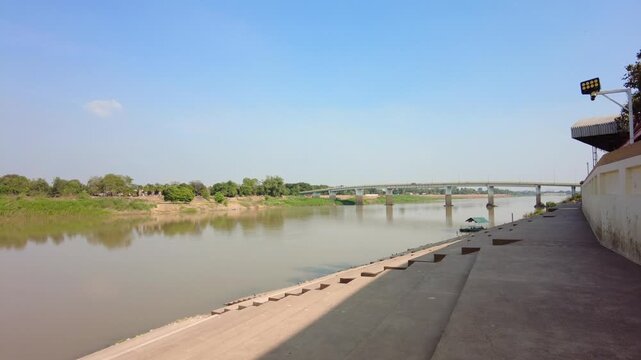 View of the Chao Phraya River from Wat Chaiyo Worawihan in Ang Thong Province, featuring Phra Maha Phuttha Phim Bridge 1 (Wat Chaiyo Bridge)
