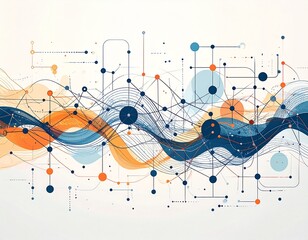 Abstract Digital Network Visualization with Flowing Data Lines and Interconnected Nodes, Representing Advanced Technology, Communication, and Global Connectivity