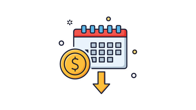 Financial deadline and payment concept showing a calendar with a gold dollar coin and a downward arrow for costs or savings.