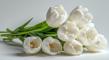 Obraz premium White Tulips Lying Horizontally / 横に置かれた白いチューリップ