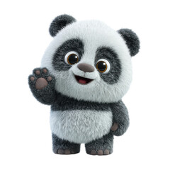Obraz premium A cute cartoon panda waving its paw with a friendly smile
