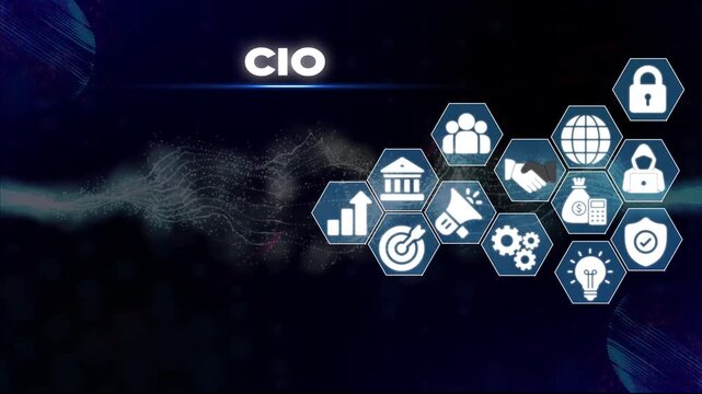 C I O Technology and Business Strategy Concept with Hexagonal on Dark Background hexagonal dark background