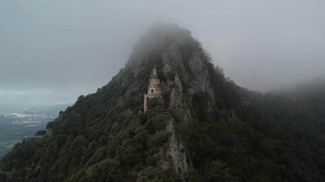 Aerial drone footage of Santuario de Queralt in Berga, Catalonia, Spain. High quality 4k footage