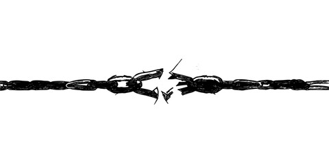 A strong black ant stands isolated on a white background next to a heavy silver metal chain link, symbolizing industrial strength and a secure connection between nature and steel © NAYEM 2.0