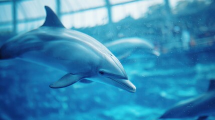 Obraz premium Blurred background of dolphinarium used for aquatic themed design.