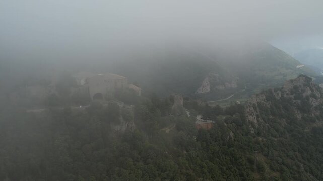 Aerial drone footage of Santuario de Queralt in Berga, Catalonia, Spain. High quality 4k footage