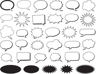 Fototapeta premium Comic Speech Bubbles and Dialog Clouds Outline Set with Empty Shapes