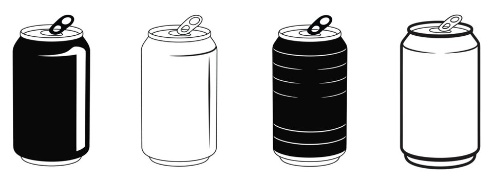 Soda can icon vector illustration, clean black line design of beverage can, suitable for soda
