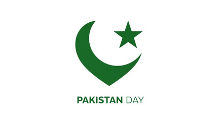 Pakistan day green logo with crescent moon and star symbol on white background celebrating national pride and patriotism