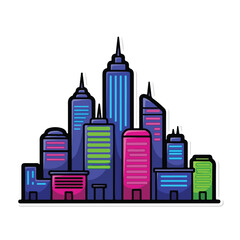 Fototapeta premium A colorful cartoon city skyline with vibrant buildings