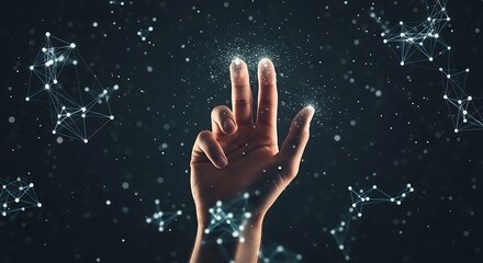 Hand interacting with futuristic network connections