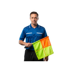 Soccer referee holding a flag