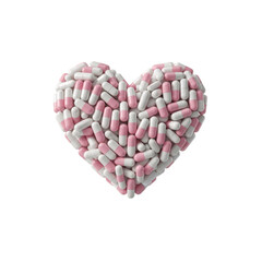 Heart shape made of pink and white capsules