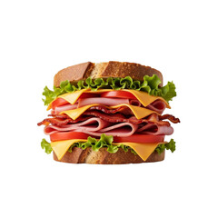 Loaded sandwich with ham cheese bacon and lettuce