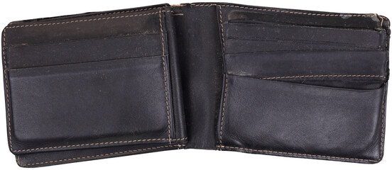 Open black leather bifold wallet
