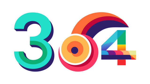 Colorful 304 number typography illustration with vibrant shapes representing anniversary celebration modern design and creative branding