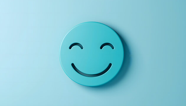 smiling face icon on blue background representing happiness satisfaction and positivity