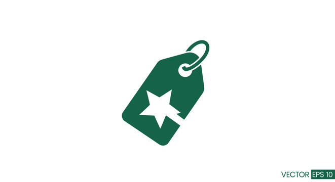 Green tag with a star symbol, representing a concept of value and quality.