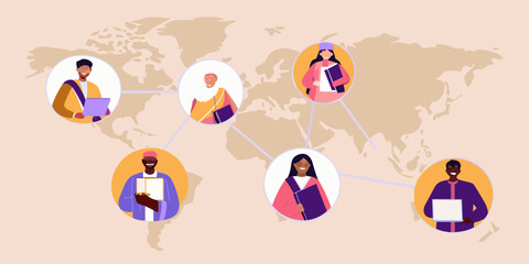 Fototapeta premium Diverse students connected globally through online learning and digital communication