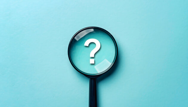 question mark under magnifying glass representing problem solving and focused analysis