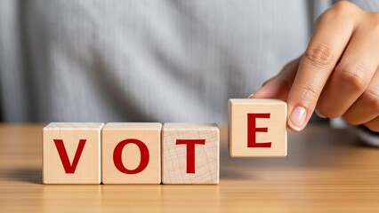 Naklejka premium A person placing the final block to spell out vote