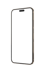 Professional Mobile Smartphone Mockup with Empty White Screen and Metallic Frame Isolated on Transparent White