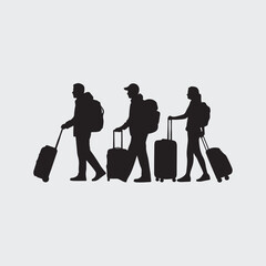 silhouettes of people with suitcases