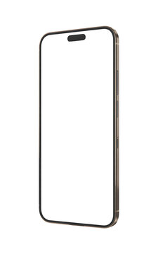 Professional Mobile Smartphone Mockup with Empty White Screen and Metallic Frame Isolated on Transparent White