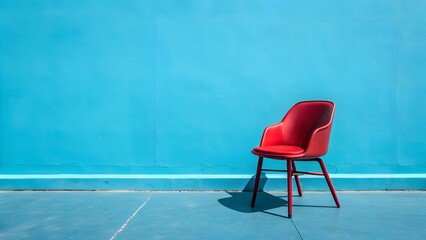 Red chair near blue wall.