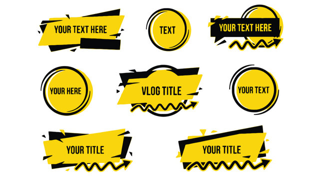 A set of yellow and black text banners for social media use