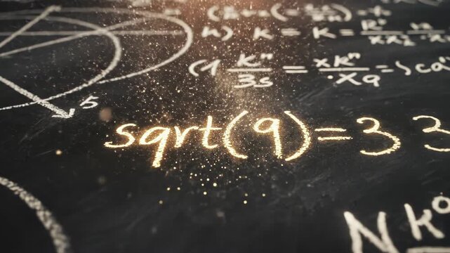 Complex mathematical equations and diagrams on a blackboard with chalk