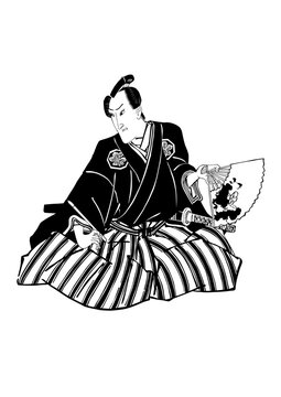 Ukiyo-e style samurai illustration vector black and white Japanese traditional art