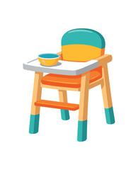 Fototapeta premium childrens high chair with tray and tiny bowl mealtime furniture clean shapes. colored flat icon vector illustration