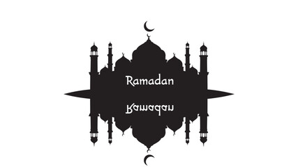 Obraz premium Ramadan Greeting Card with Islamic Mosque Silhouette and Crescent Moon